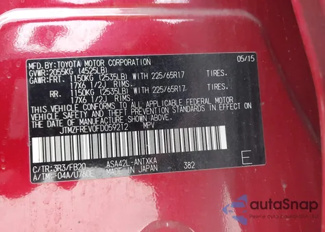 2015 Toyota Rav4 Le from USA, damaged, VIN JTMZFREV0FD059212